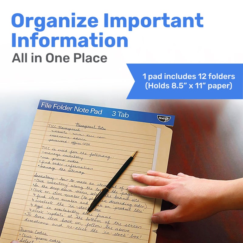 Find It File Folder Notepad - Pack of 12-9.5 x 12.5 Inch Notebook Organizer Folders for Filing, Document, and Clipboard Organization - Manila - Image 2